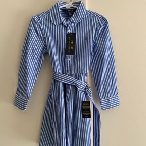 NWT POLO BLUE AND WHITE STRIPED DRESS WITH BELT
